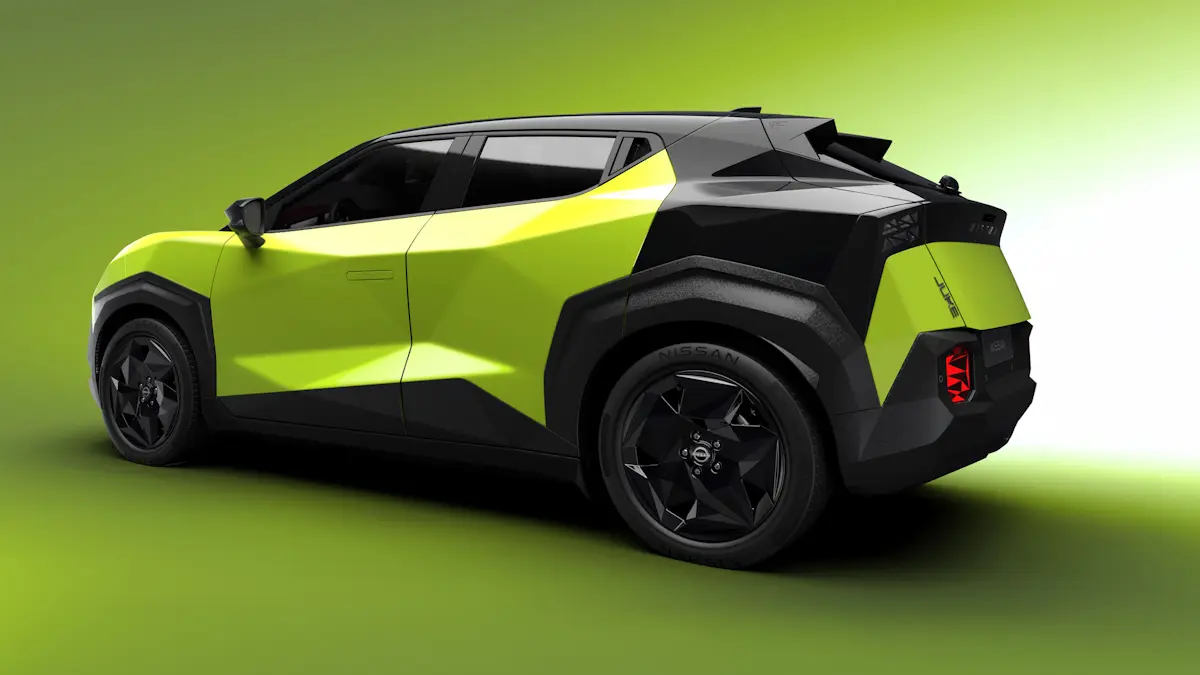Nissan Juke EV 2027 verde limão de traseira