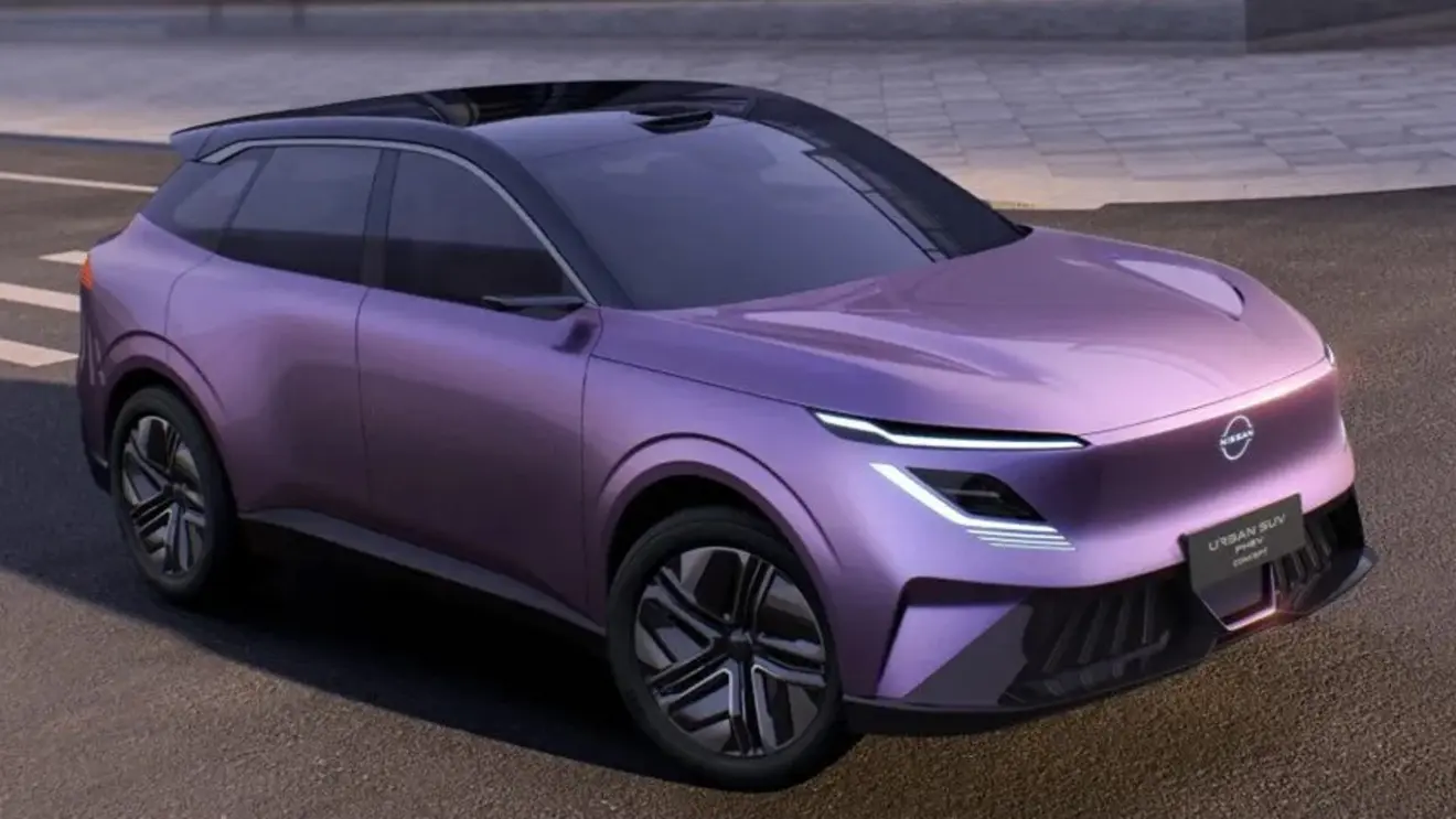 Novo SUV Urban PHEV da Nissan roxo visto de frente