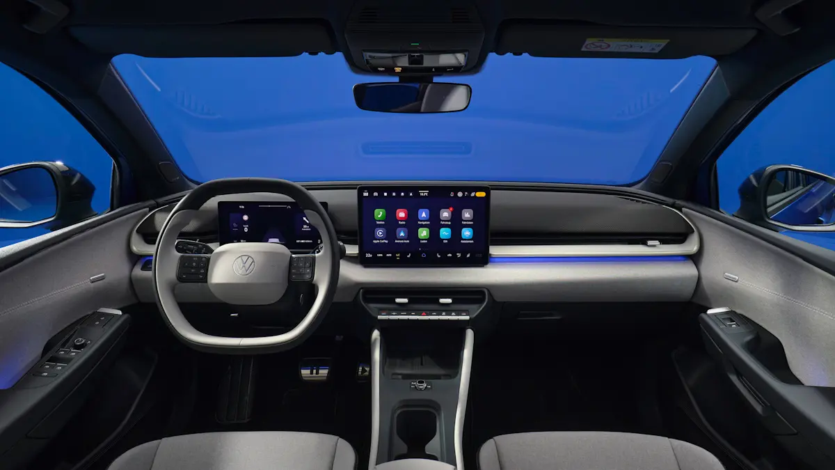 interior Volkswagen ID.Polo azul 