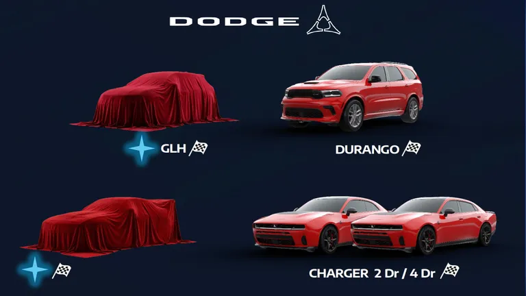 planos dodge com dois carros camuflados e três expostos