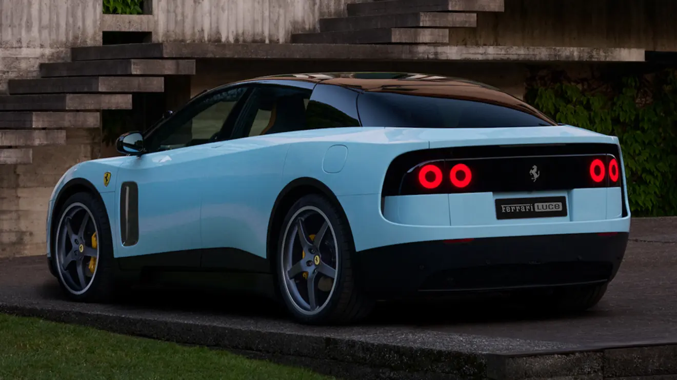 Ferrari Luce azul de traseira em um castelo