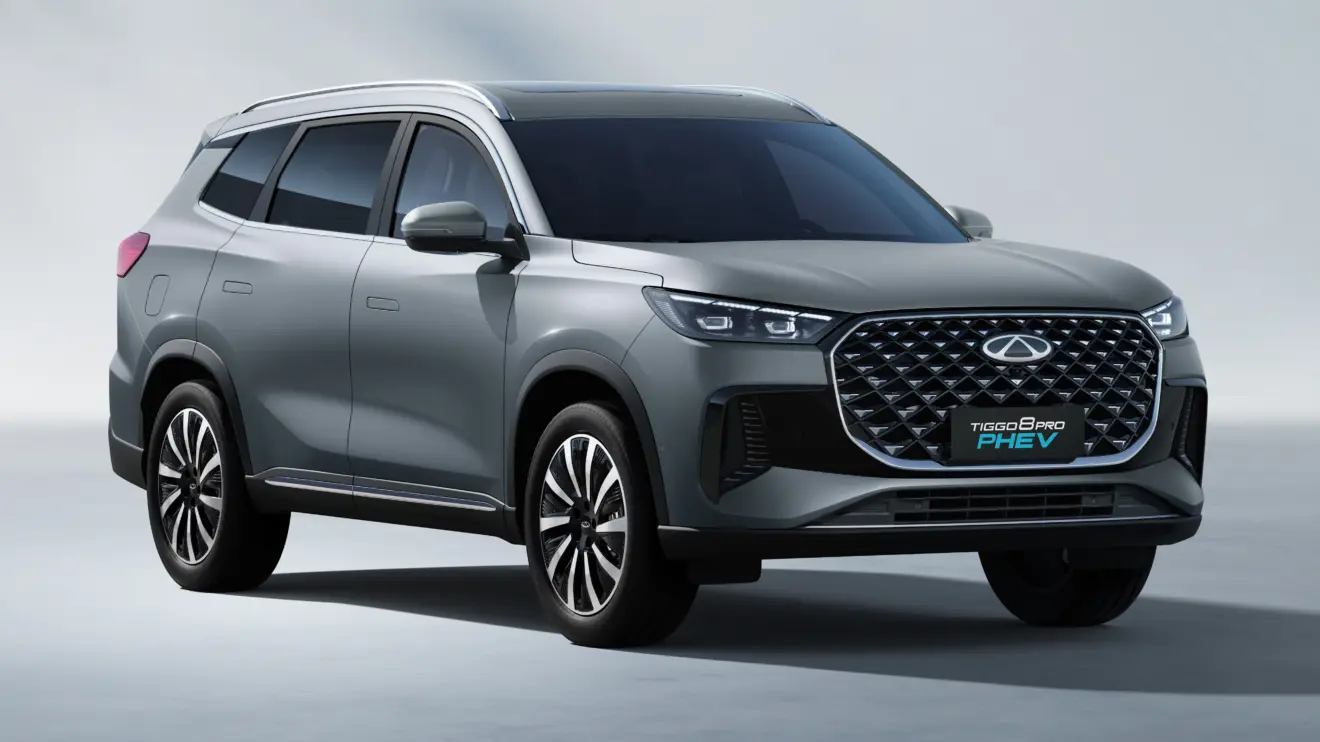 CAOA Chery Tiggo 8 PHEV 2027 cinza de frente
