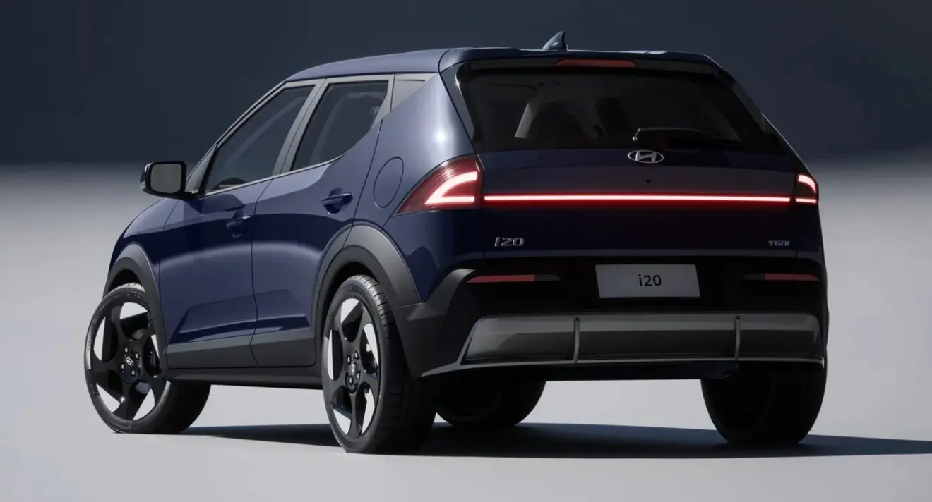 Novo Hyundai i20 azul parado de traseira