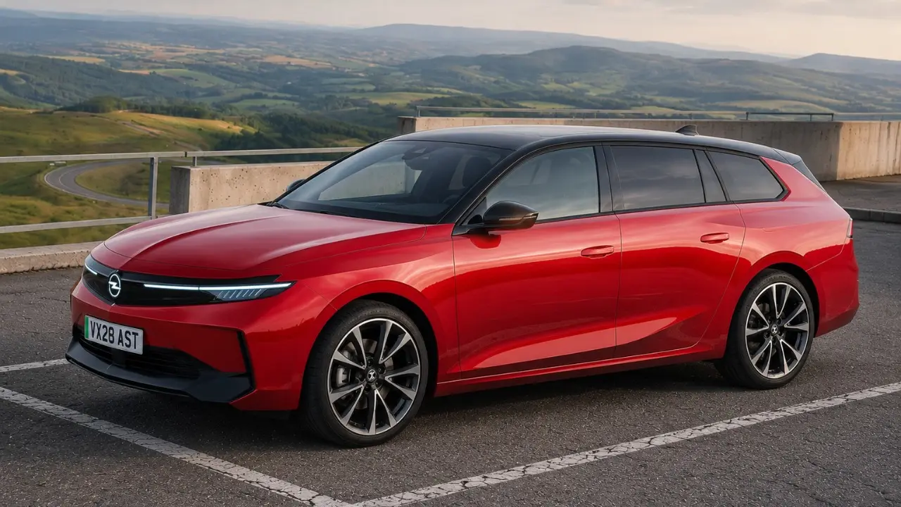 Opel Astra nova geração perua estática vermelha