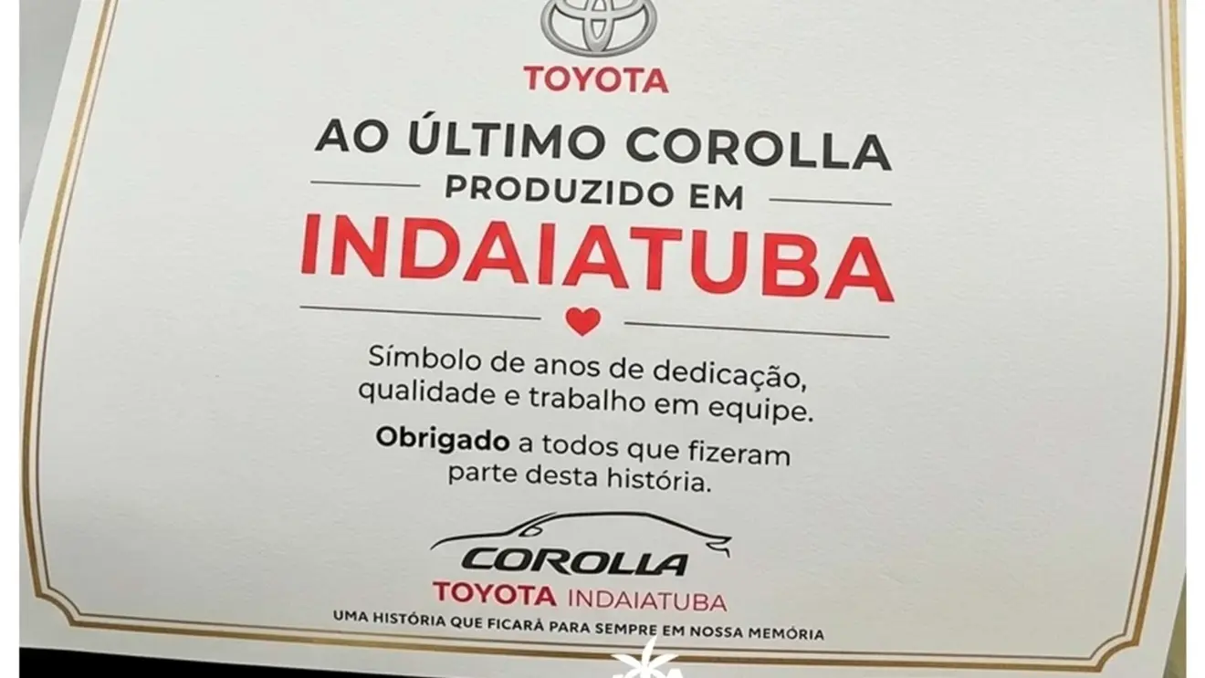 Último Toyota Corolla fábricado em Indaiatuba (SP)