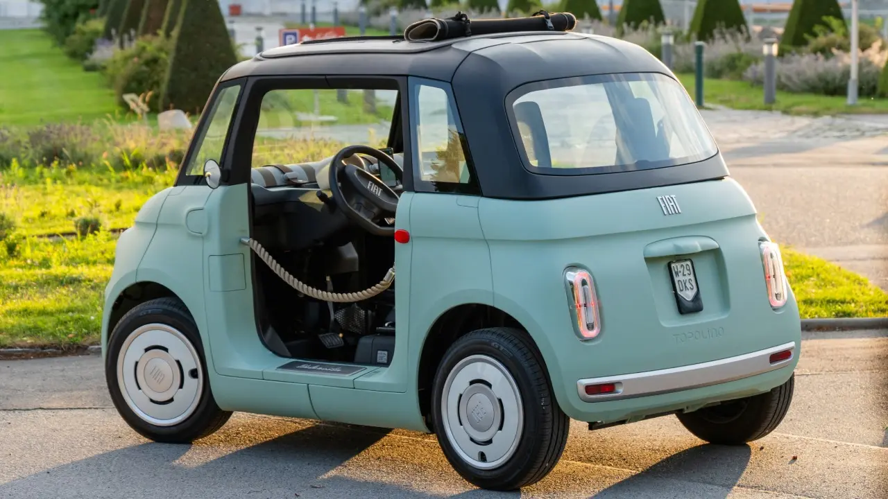 Fiat Topolino verde parado de traseira