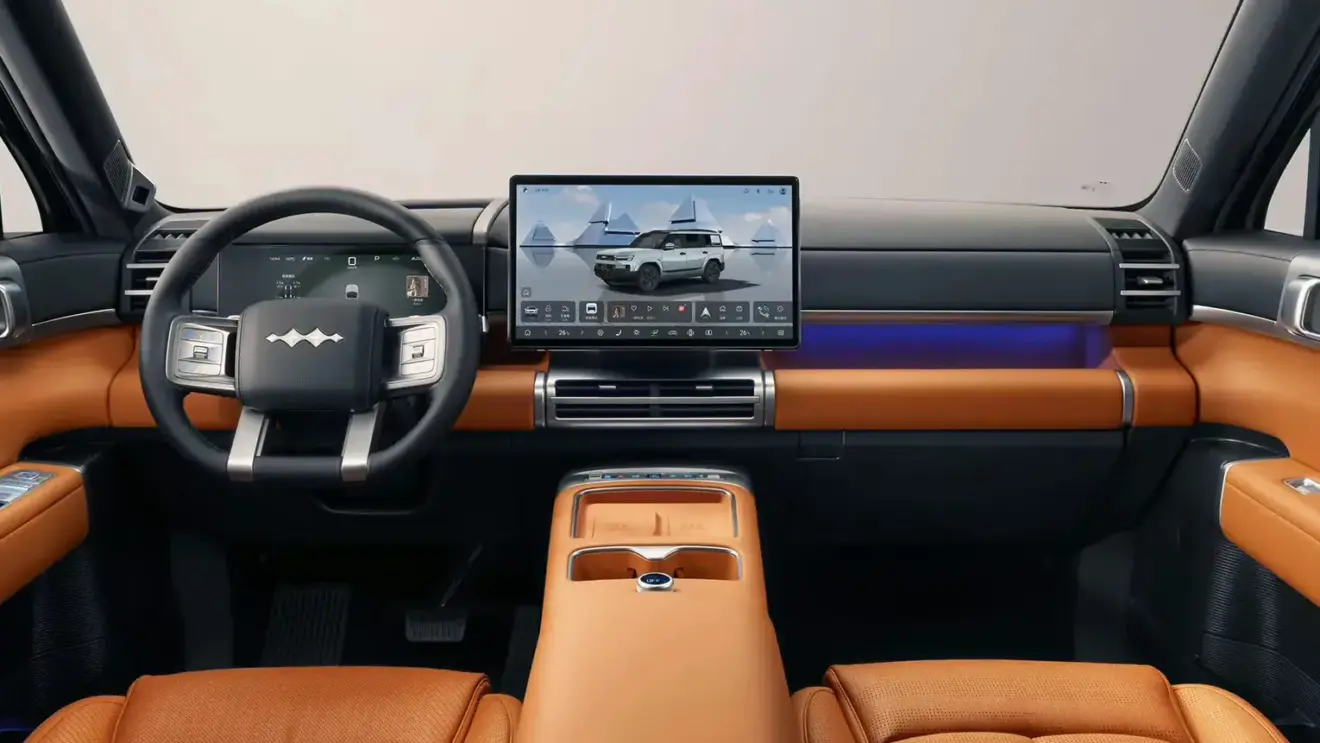 BYD Ti 7 interior e cabine na cor caramelo para o Reino Unido