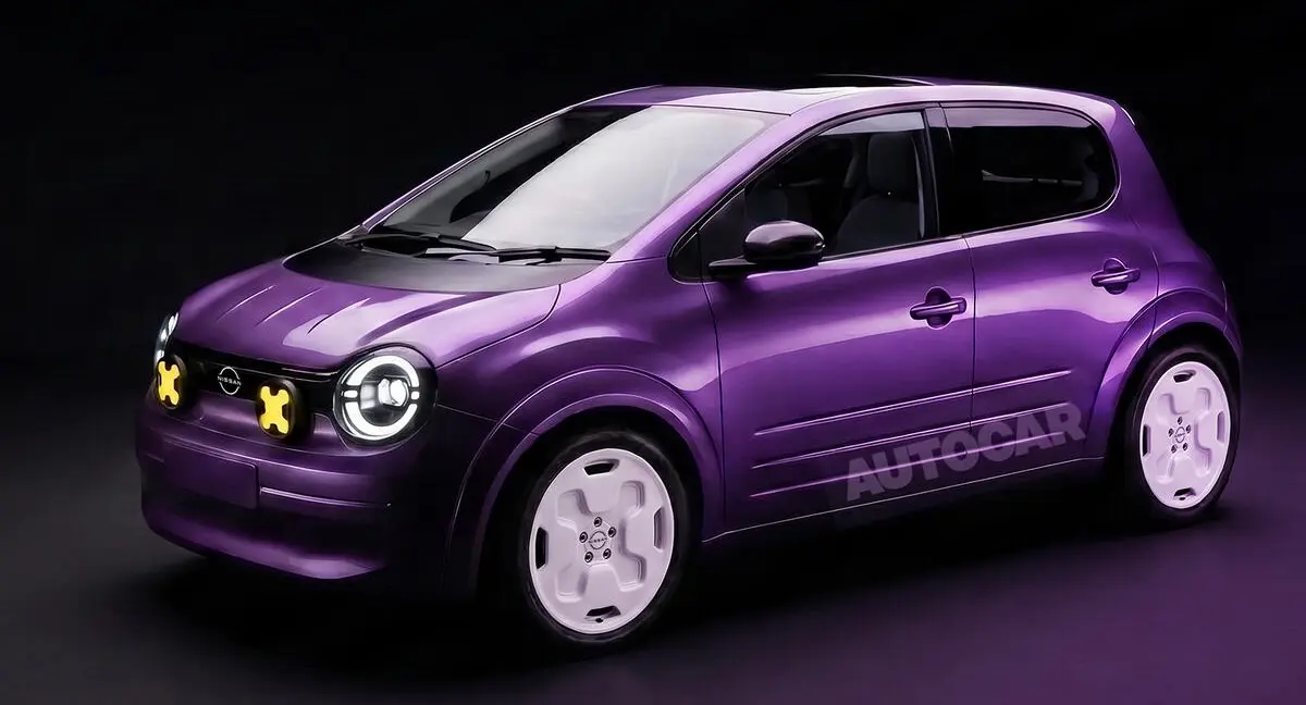 Elétrico Nissan Pixo roxo parado de frente 