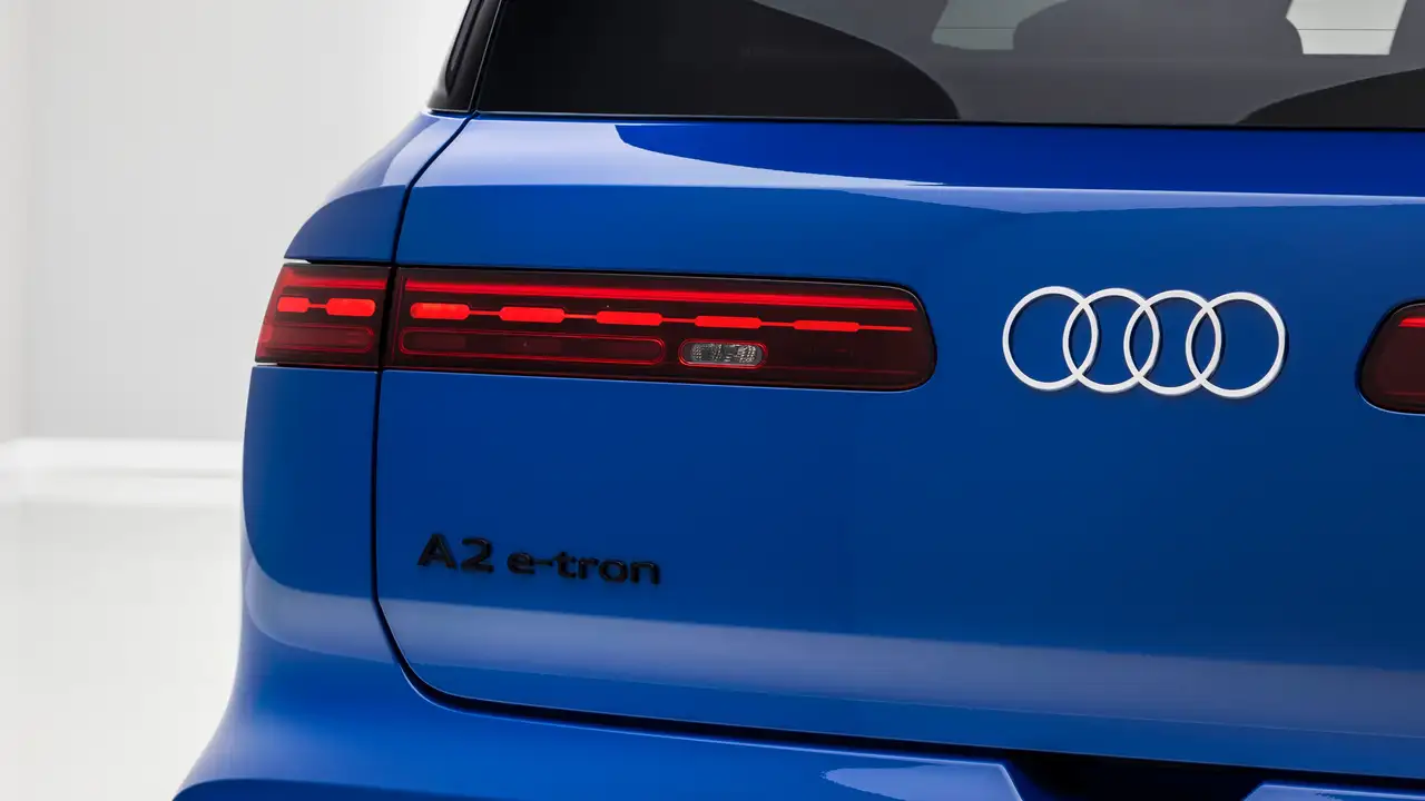Audi Q2 e-tron azul estático com fundo branco