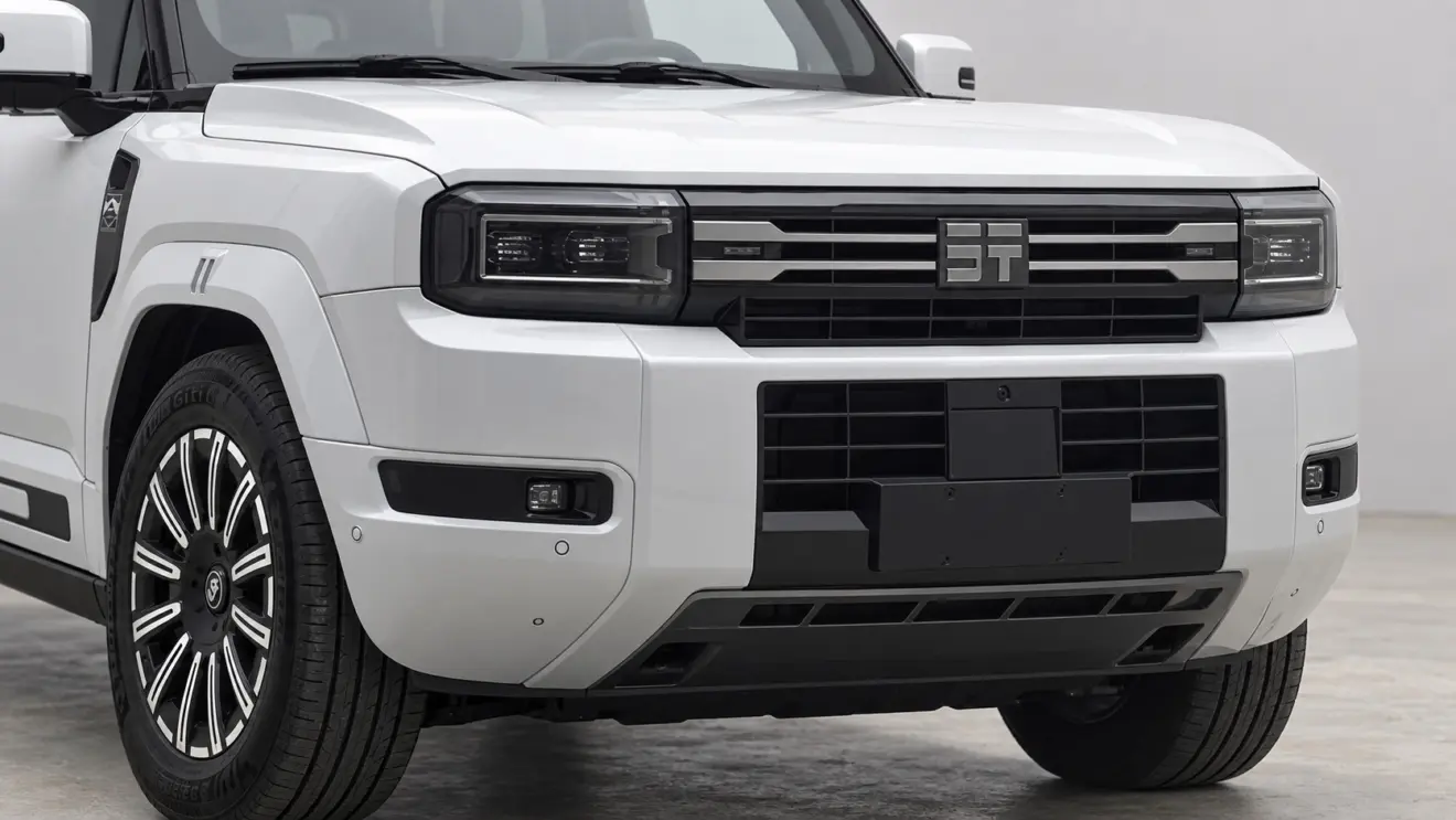 Jetour G700 no MIIT estático com fundo branco e cara de Denza B5