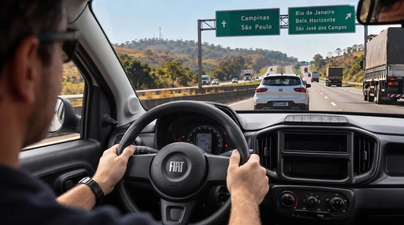 Interior de Fiat Mobi na estrada
